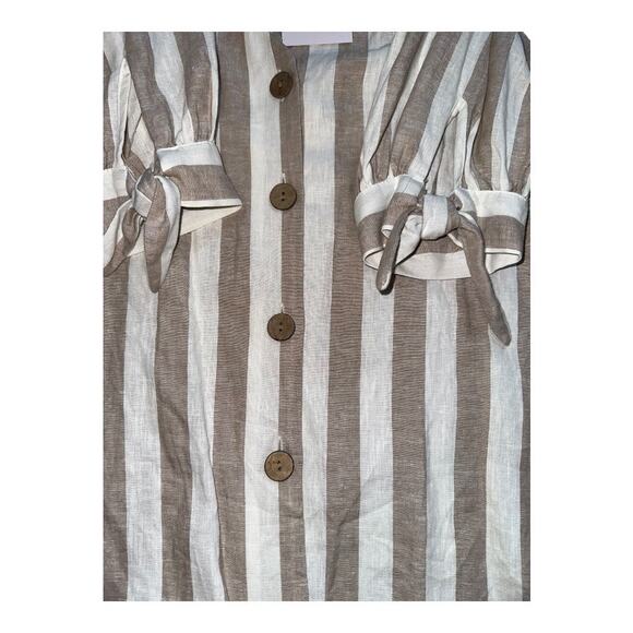 LC Lauren Conrad Knot-Sleeve Button-Front beige white striped Linen top NWT - Picture 5 of 9